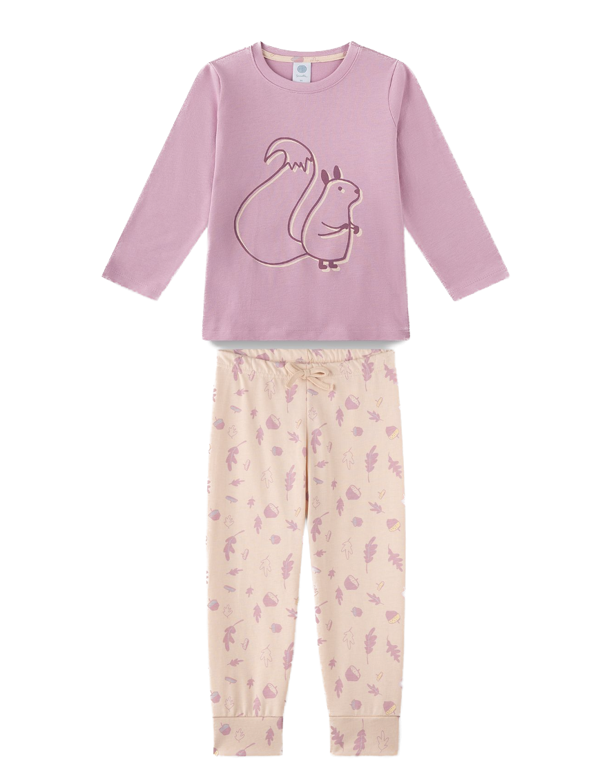 Sanetta Pyjama in Creme & Rosa - Eichhörnchen Sanetta Pyjama in Creme & Rosa - Eichhörnchen