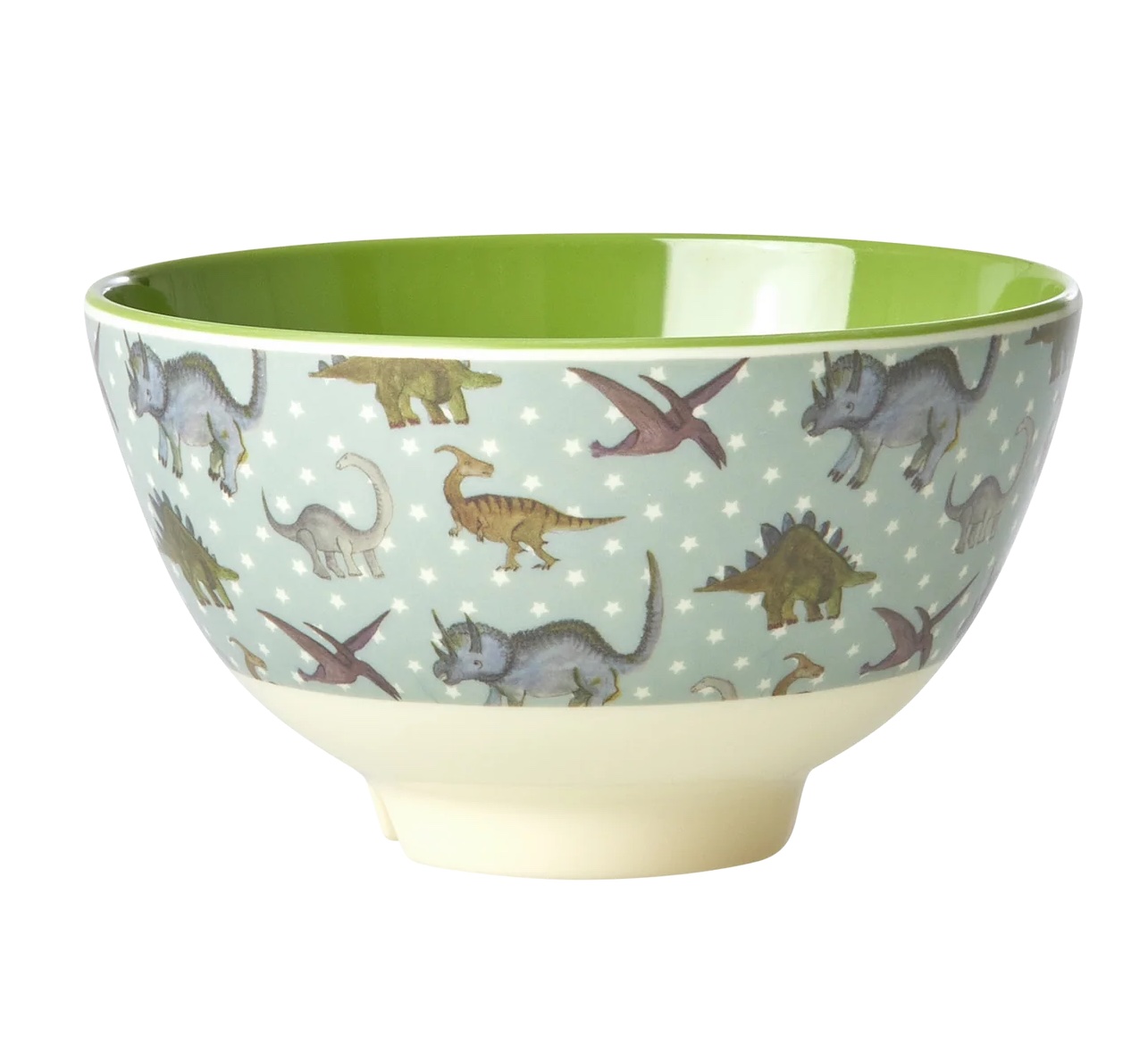 RICE Kleine Melamin Schüssel - Graublau - New Dino Print