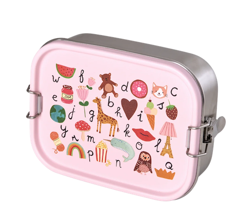 RICE Brotzeitbox Edelstahl Brotdose mit Trennwand - ABC Back to School - Rosa