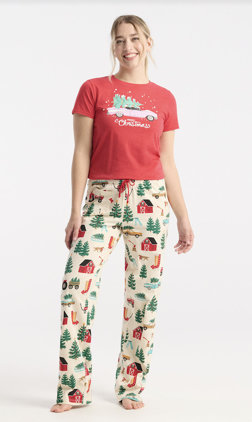 Little Blue House Damen Pyjama Hose in Creme - Christmas Tree Farm - Weihnachtsbaum Farm Little Blue House Damen Pyjama Hose in Creme - Christmas Tree Farm - Weihnachtsbaum Farm
