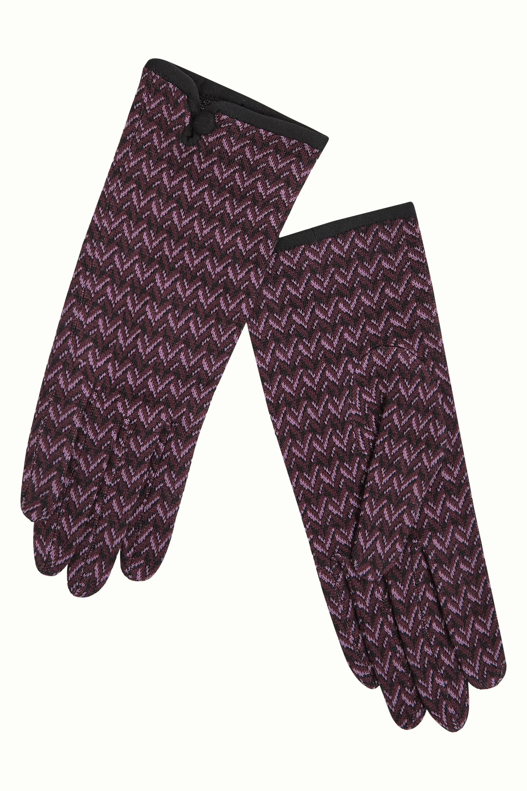 King Louie Wander Glove Lange Strickhandschuh Schwarz Lila Weinrot Zick Zack