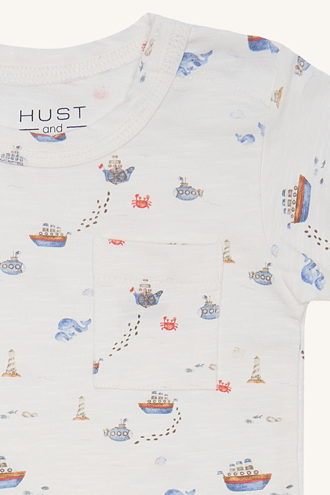 Hust & Claire August Kurzarm T-Shirt in Cream mit Schiffe Wale und U-Boote - SALE