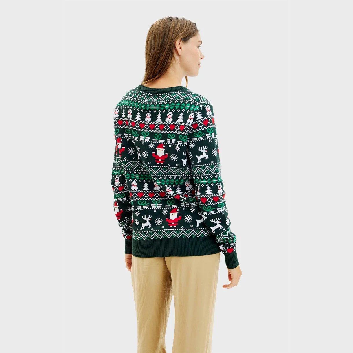 Christmas Sweater mit Santa Weihnachtspullover für Damen & Herren in Grün- Bio Baumwolle