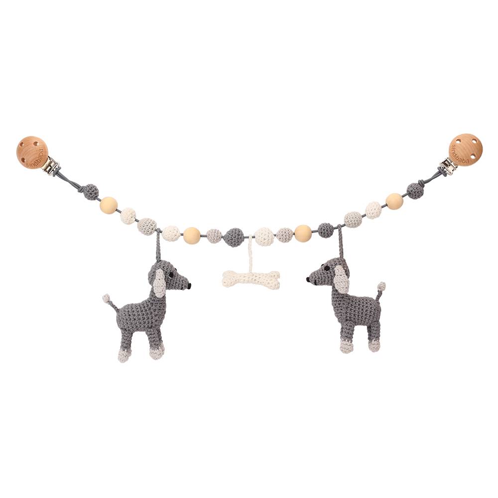 Sindibaba Kinderwagenkette Hund Lucky grau mit Rassel