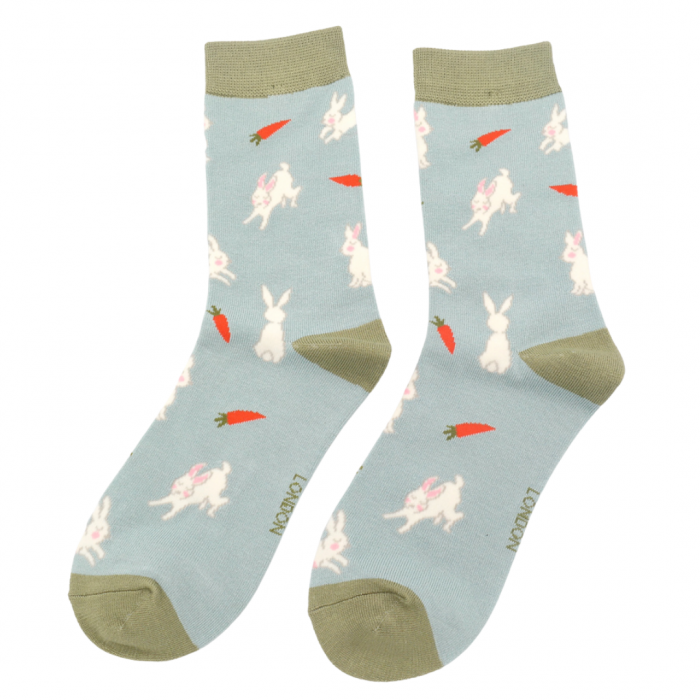 Miss Sparrow Bambus Socken in Blau - Hasen Bunnys & Karotten