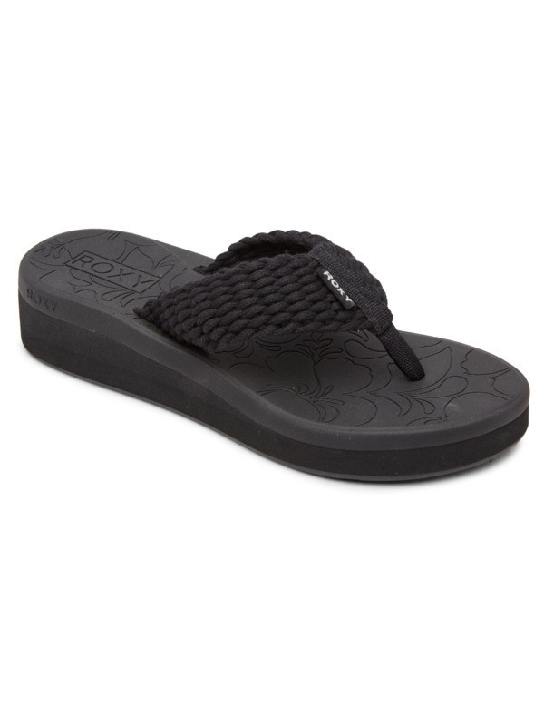 Roxy Flip Flop Sandale mit Keilabsatz geflochten in Schwarz - Caillay