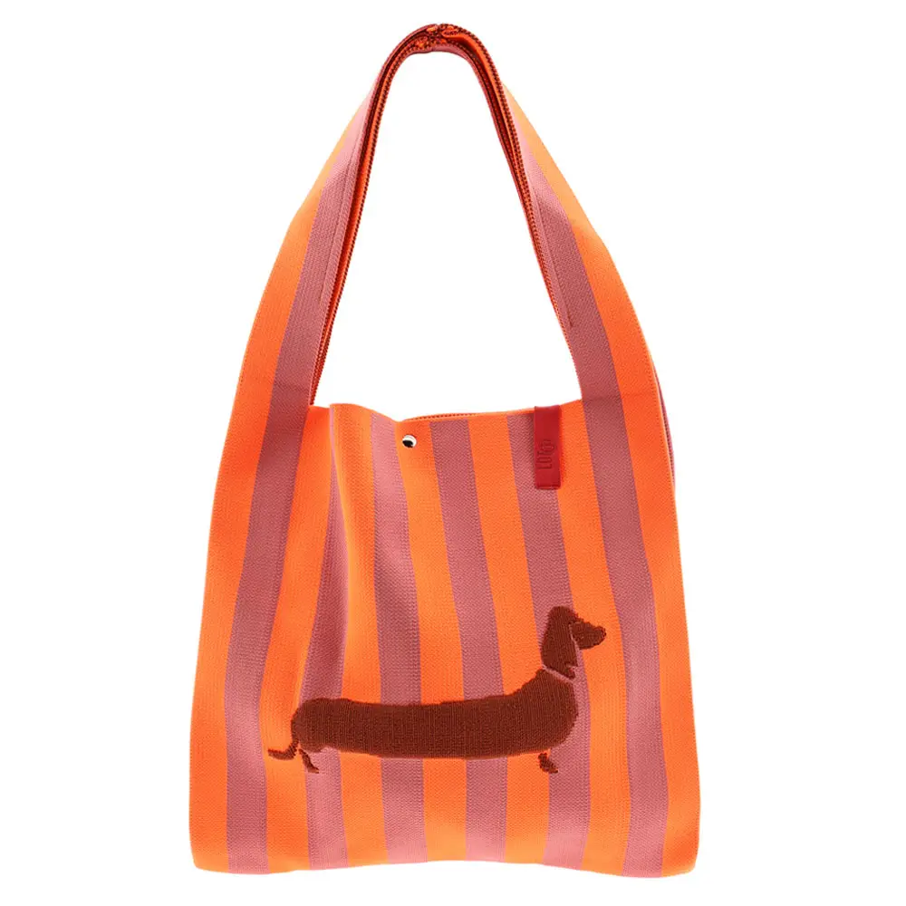 LOT83 REBEL LOIS Material Mix Gestrickte Shopper Tasche Orange & Kakao mit Braun Flock - DACKEL LOT83 REBEL LOIS Material Mix Gestrickte Shopper Tasche Orange & Kakao mit Braun Flock - DACKEL