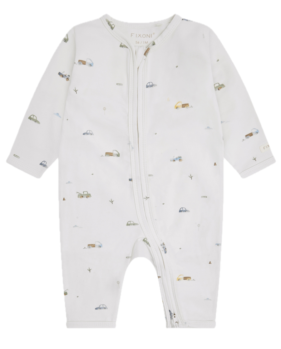 FIXONI Strampler Overall GOTS Bio Baumwolle Eggnog Creme Autos und Laster FIXONI Strampler Overall GOTS Bio Baumwolle Eggnog Creme Autos und Laster