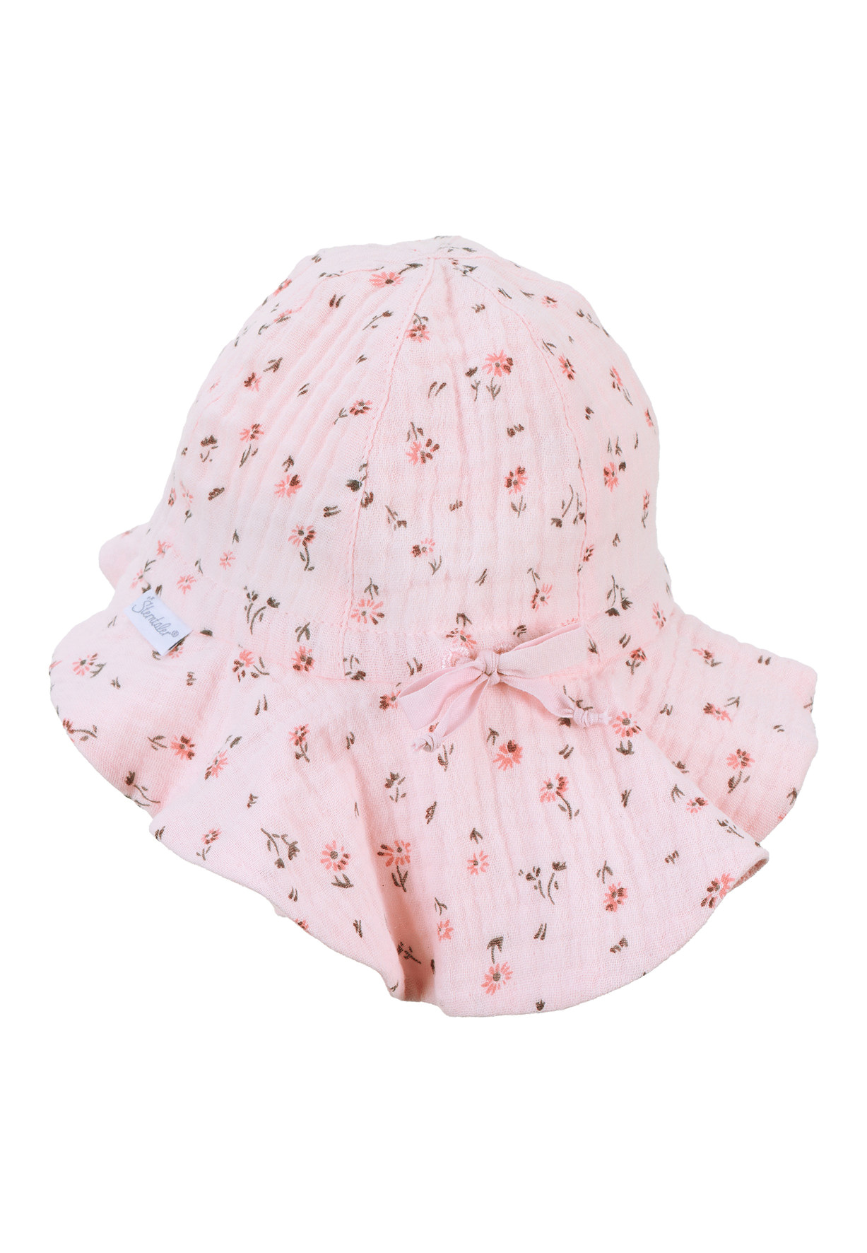 Sterntaler Musselin Sonnenmütze mit Nackenschutz in Rosa mit Blumen