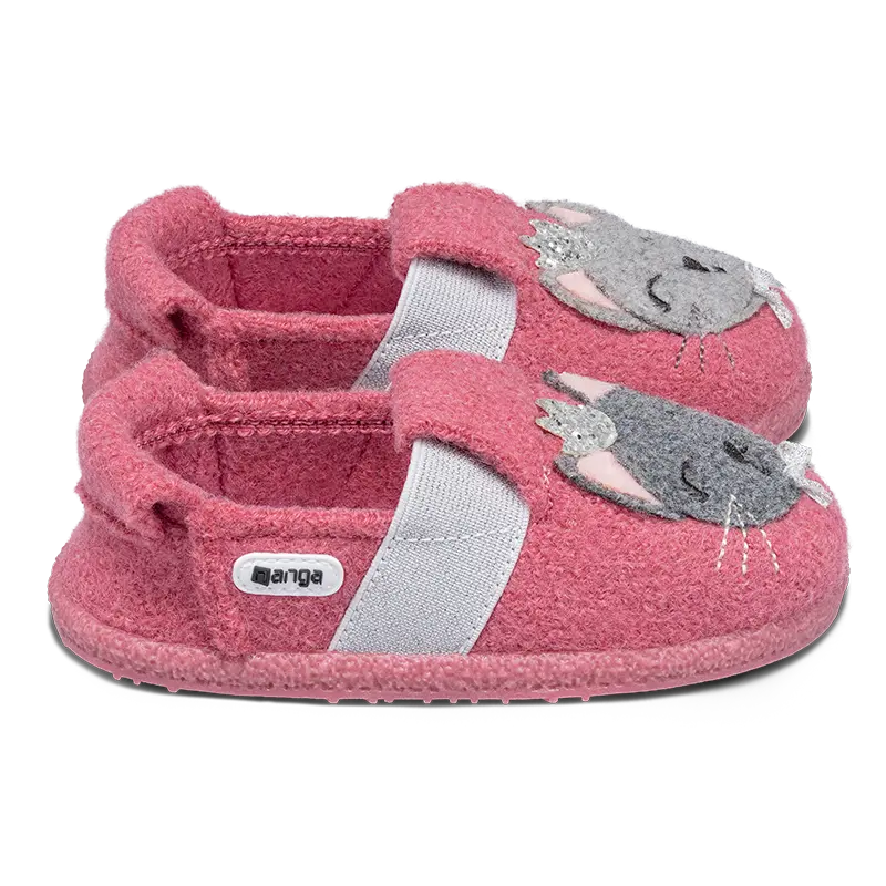 Nanga Wollfilz Hausschuhe - Aristokitty - Katze auf Pink Nanga Wollfilz Hausschuhe - Aristokitty - Katze auf Pink