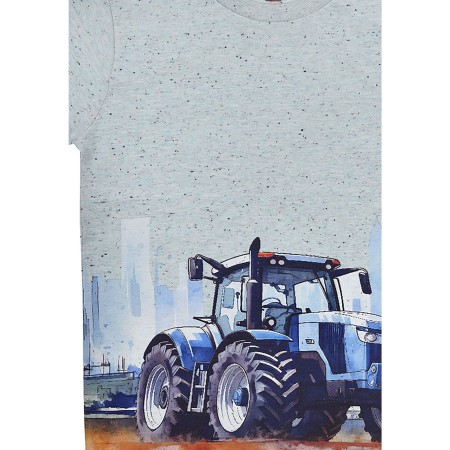 Bondi Kurzarm T-Shirt in Blau Melange - Big Print Traktor