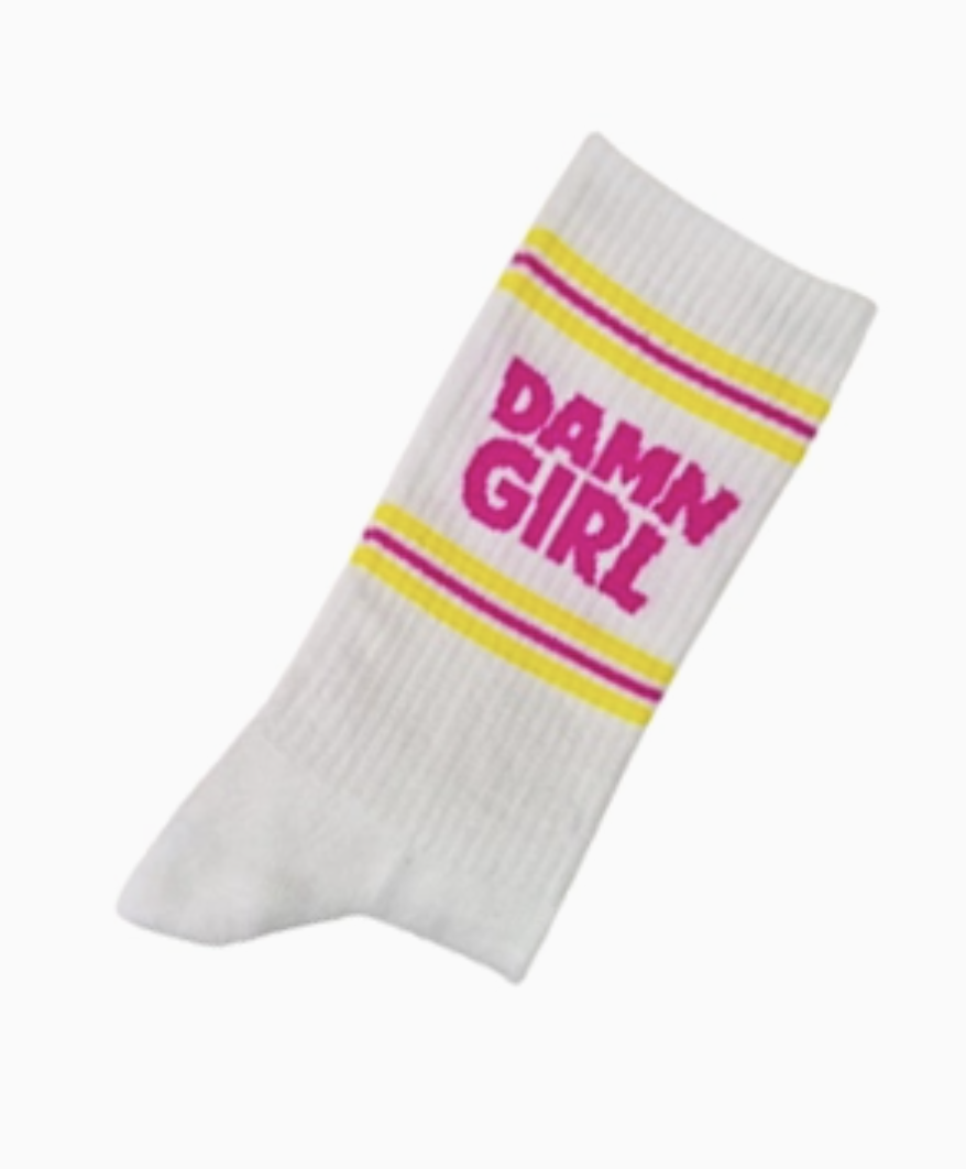 Pegada Sport Socken in Weiß mit Pink/Gelb - Damn Girl Pegada Sport Socken in Weiß mit Pink/Gelb - Damn Girl