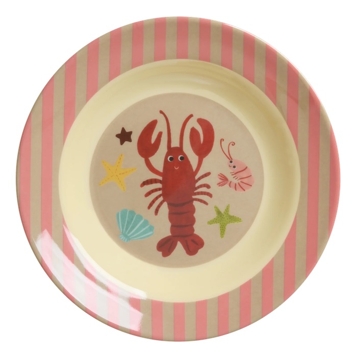 RICE Kinderschüssel Tiefen Teller - Koralle - Ocean Print Rosa - Hummer