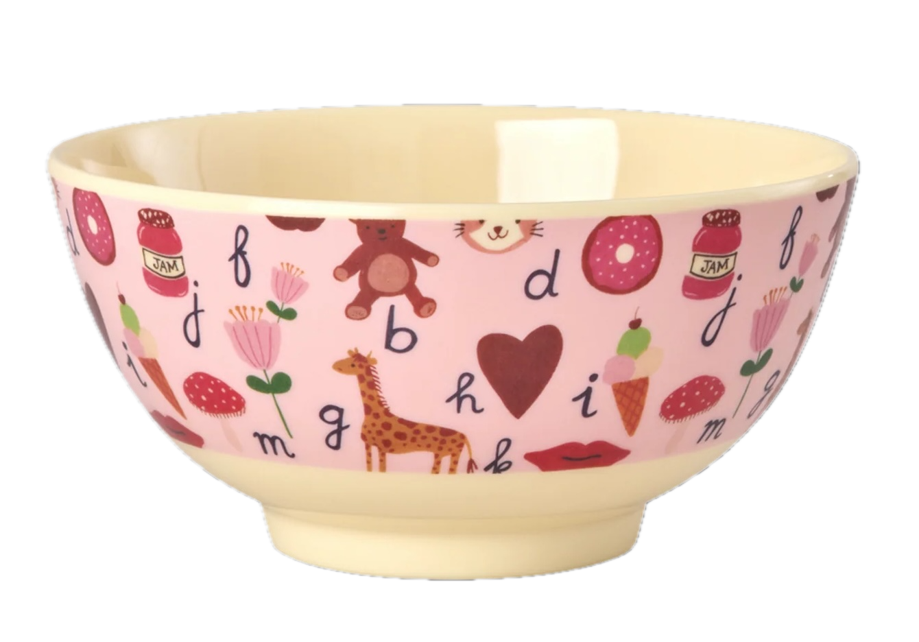 RICE Melaminschüssel ABC Print in Pink – 700 ml 