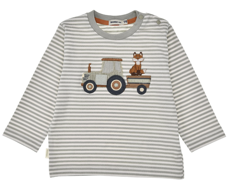 Bondi Baby Langarm T-Shirt Forest Grün Gestreift - Traktor & Fuchs