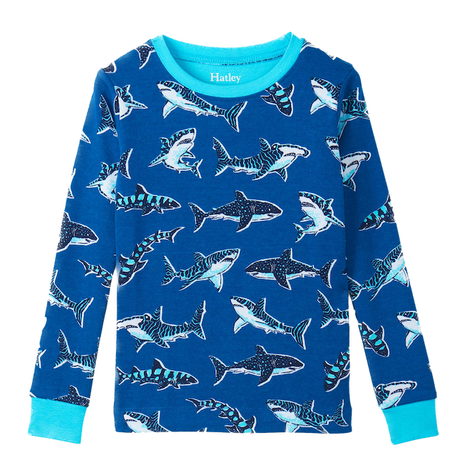Hatley Langarm Pyjama in Blau - Patterned Sharks - Haifische 