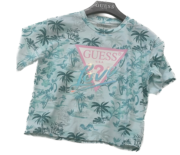 Guess Kurzarm T-Shirt Cropped in Mint Grün - Palmen Love - SALE