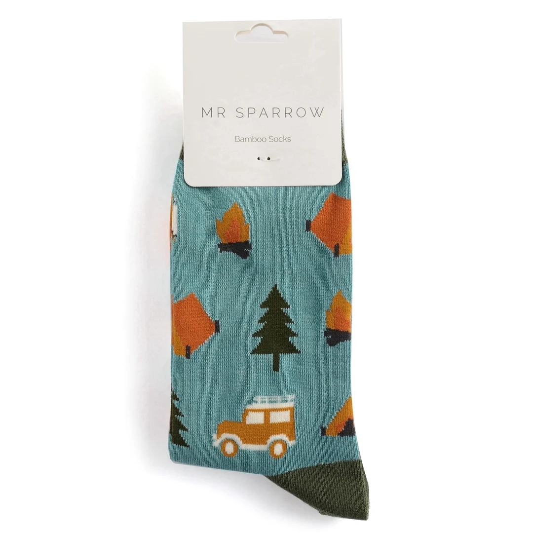 Mr. Heron Bambus Herren Socken in Blau - Camping