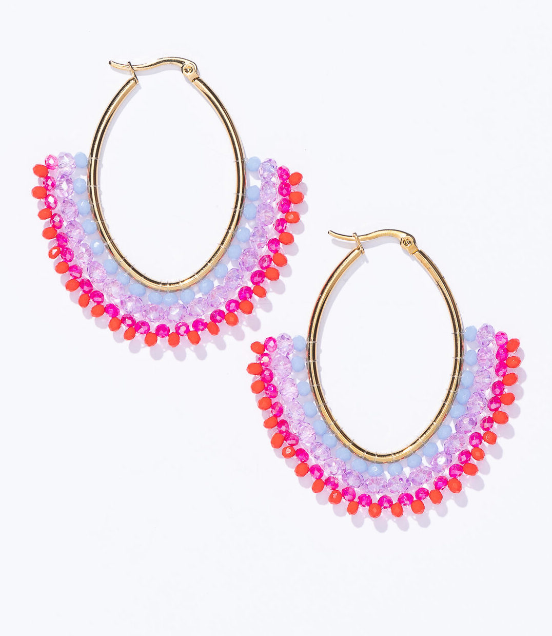 Lumisha Fiora Creole Ohrringe Gold - Pink Flieder & Blau