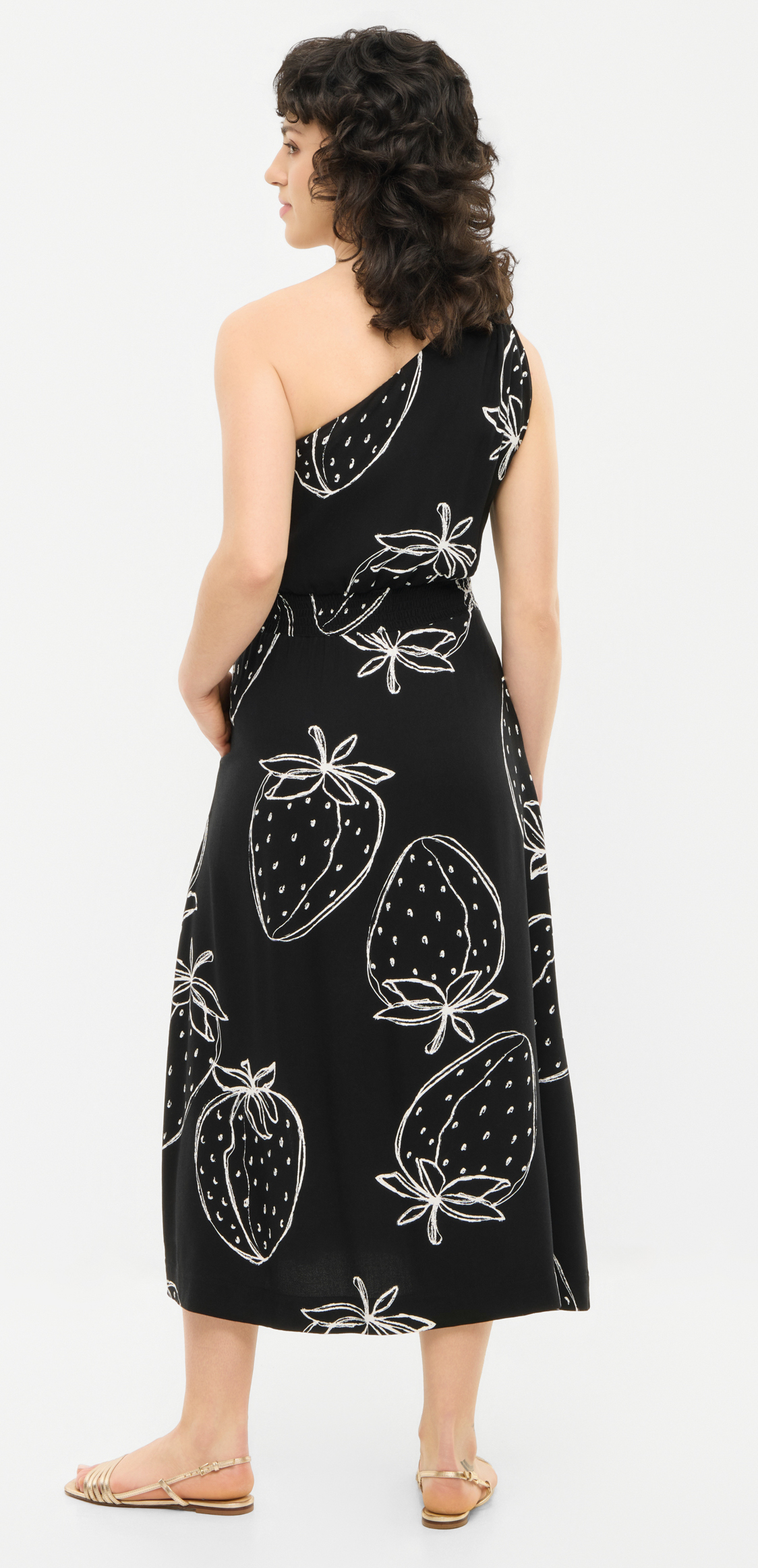 Mademoiselle YeYe Side Stage Elegantes Kleid in Schwarz mit Erdbeeren