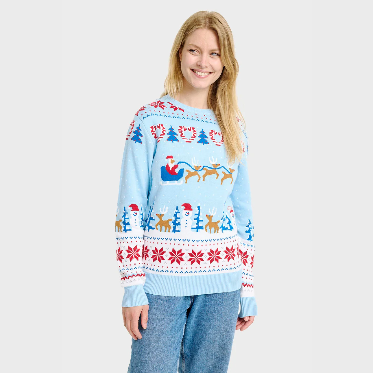 Christmas Sweater Weihnachtswunderland-Weihnachtspullover in Hellblau - Damen