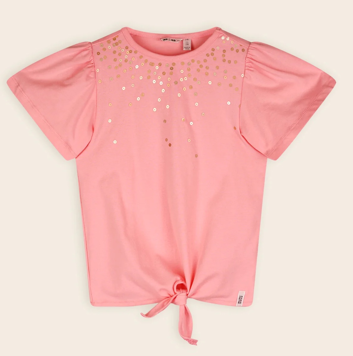 NONO Kurzarm T-Shirt in Coral mit Gold Pailletten - SALE