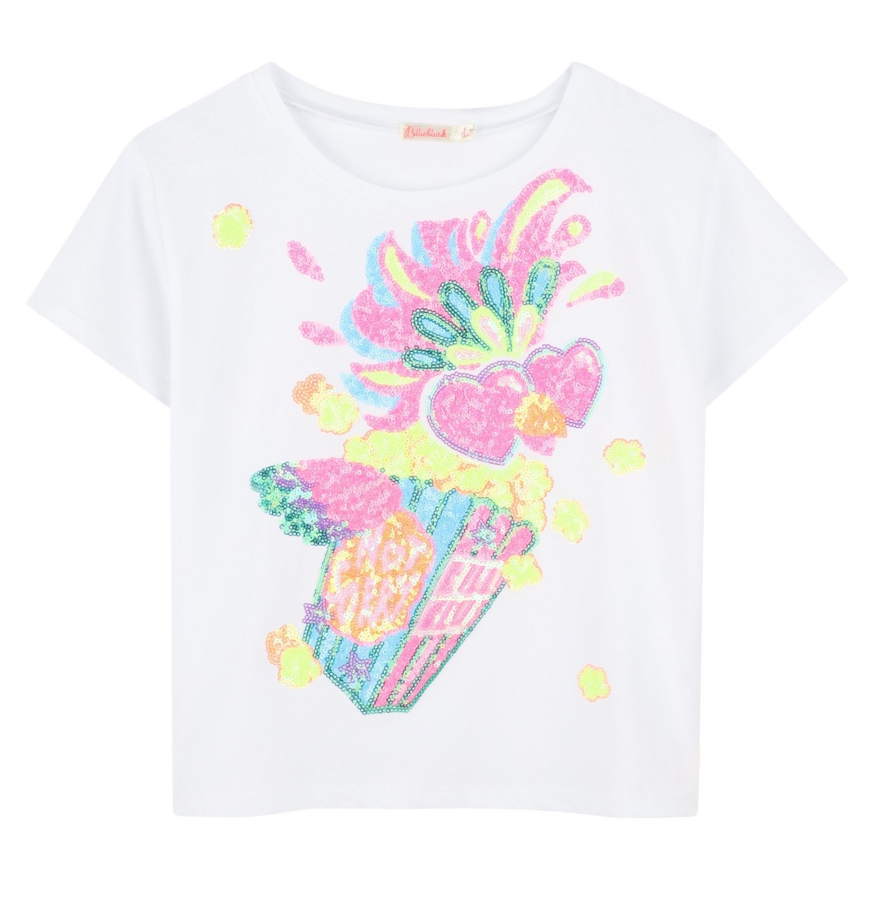 Billieblush Kurzarm T-Shirt Buntes Glitzer Popcorn Papagei - SALE Billieblush Kurzarm T-Shirt Buntes Glitzer Popcorn Papagei - SALE