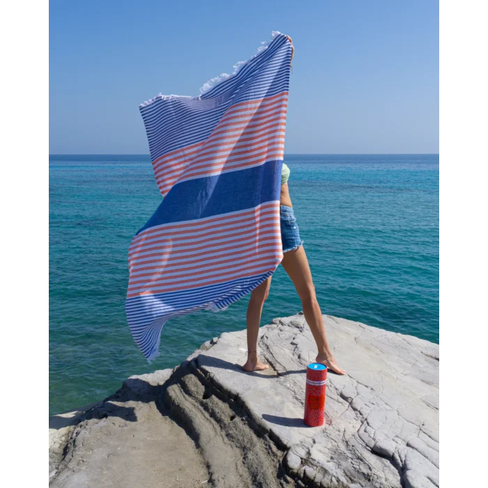 TOWEL TO GO BALI Baumwoll-Strandtuch Spa Saunatuch mit Geschenkbox - Königsblau / Orange TOWEL TO GO BALI Baumwoll-Strandtuch Spa Saunatuch mit Geschenkbox - Königsblau / Orange