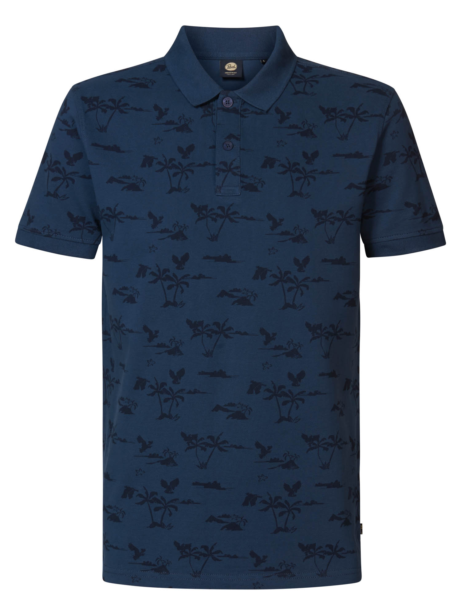 M-1040-POL928-5082_F Petrol Industries Herren Poloshirt in Petrol Blue - Palmendruck