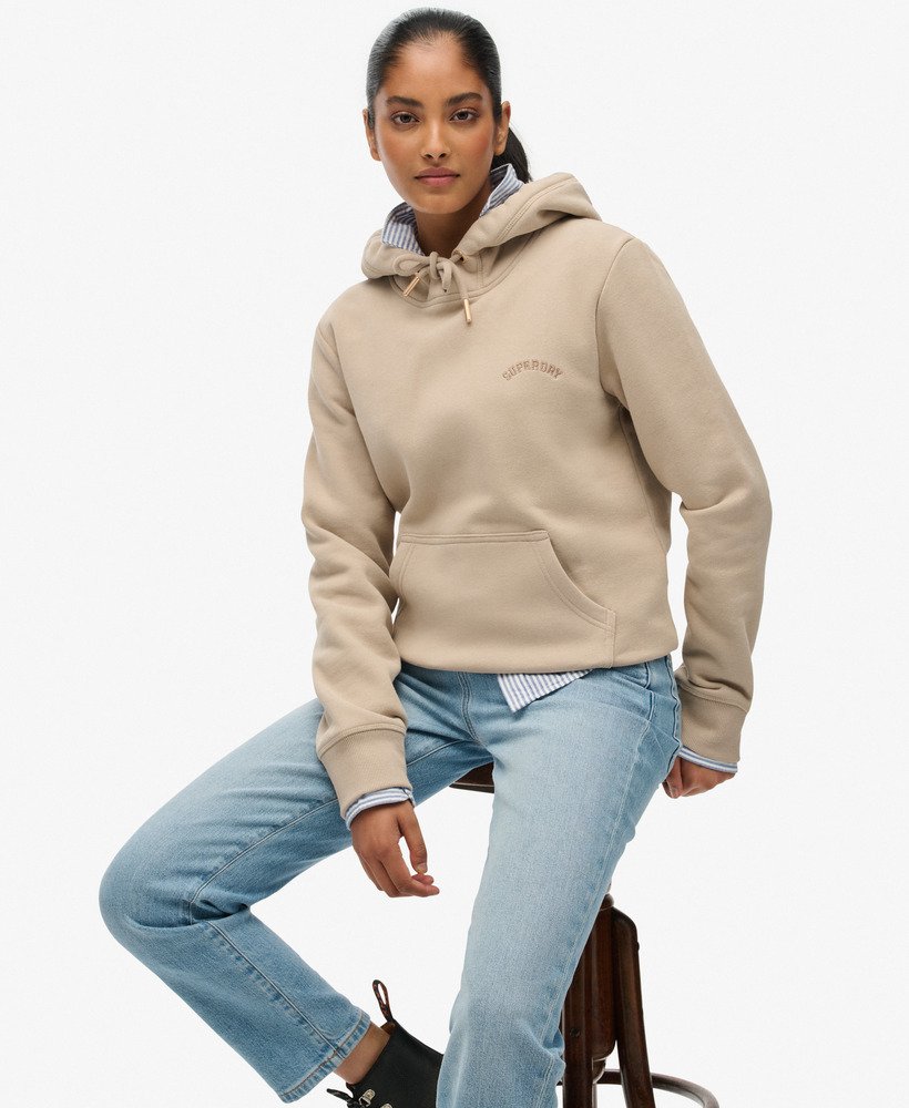 Superdry Country Essential Logo Embroidered Hoodie in Cobblestone Grey Beige