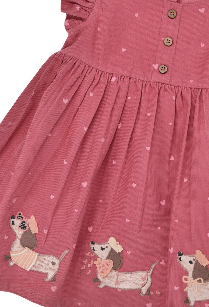Bondi Cord Kleid in Berry Pink mit süßen Dackel 