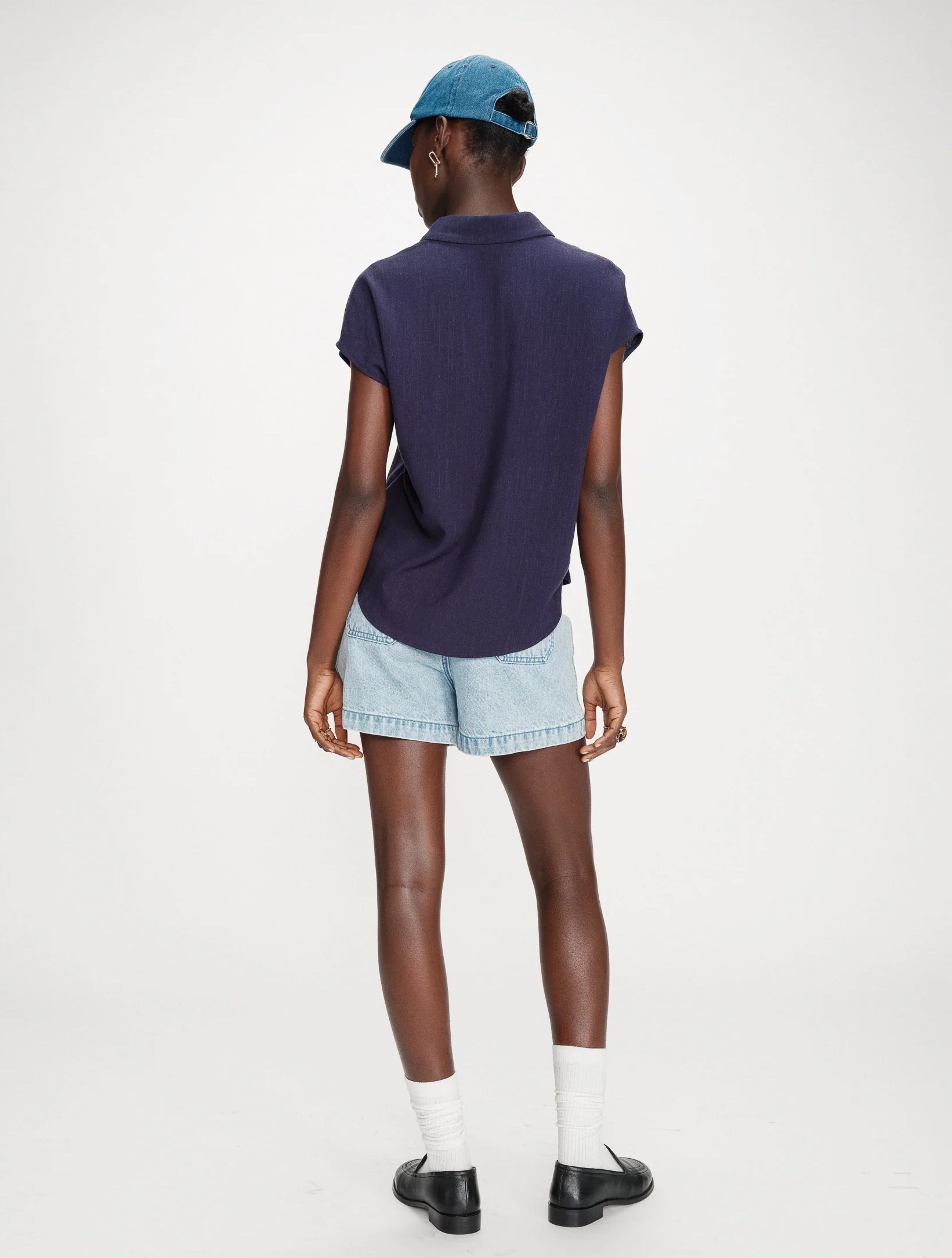 Grace & Mila PEREZ Leinen Viskose Kurzarm Bluse in Marineblau Grace & Mila PEREZ Leinen Viskose Kurzarm Bluse in Marineblau