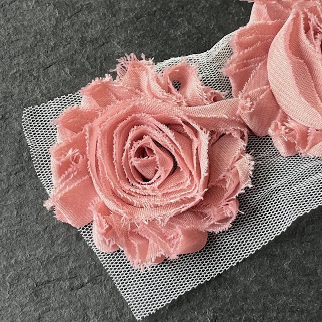 Wowzers Shabby Chic Stoffblume Blüte am Band - Ginger Snap - 3 Blumen 