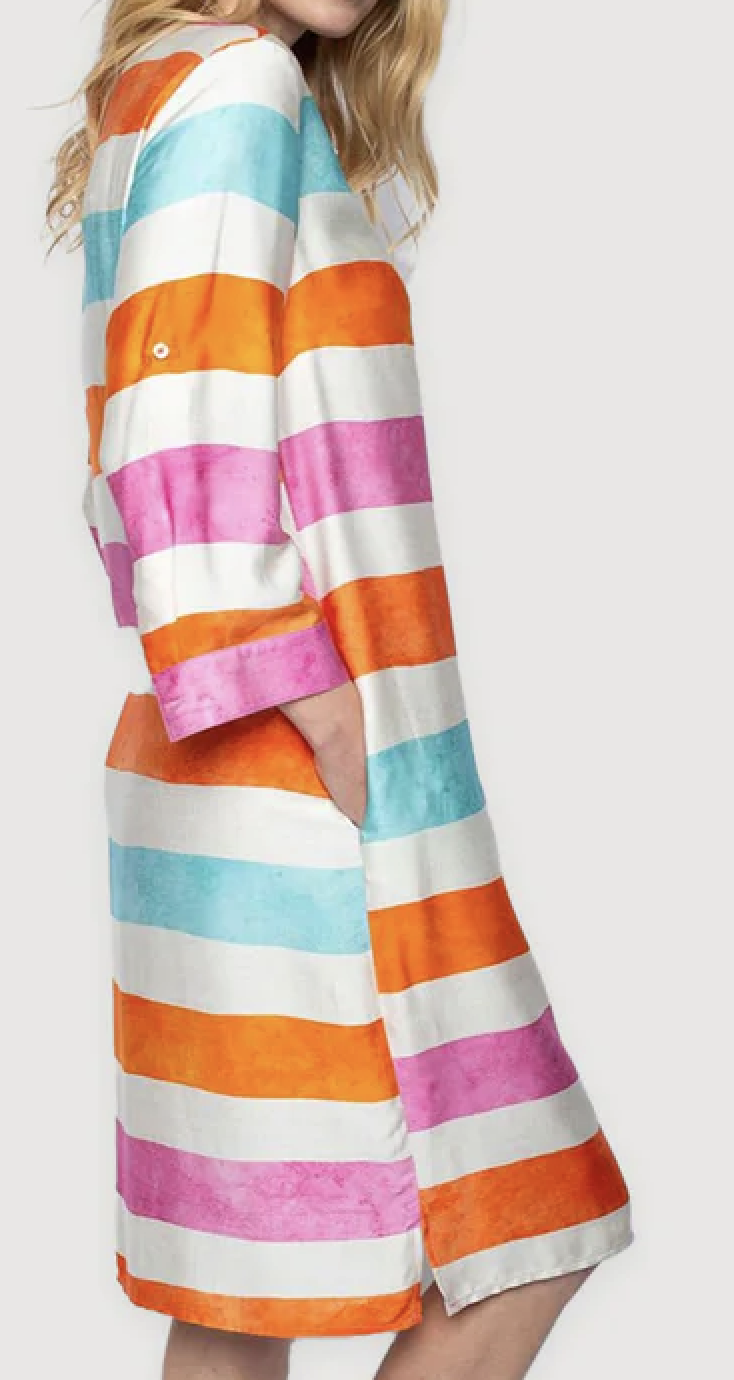 Emily van den Bergh Damen Kleid gestreift in Türkis, Pink & Orange - SALE Emily van den Bergh Damen Kleid gestreift in Türkis, Pink & Orange - SALE