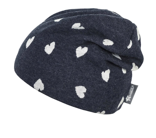 Sterntaler Slouch Beanie Mütze in Marineblau mit Herzen