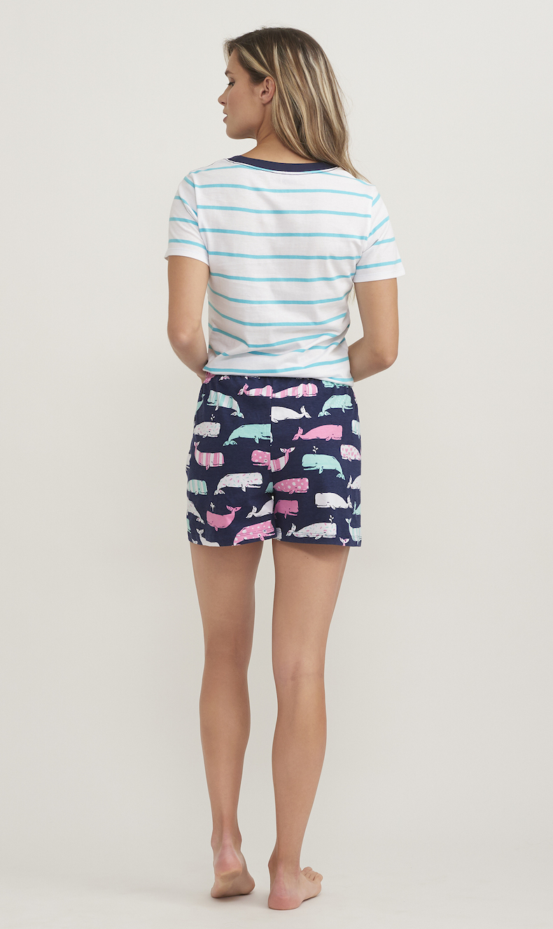 Little Blue House Damen Pyjama T-Shirt - Türkis Ringel - Wale