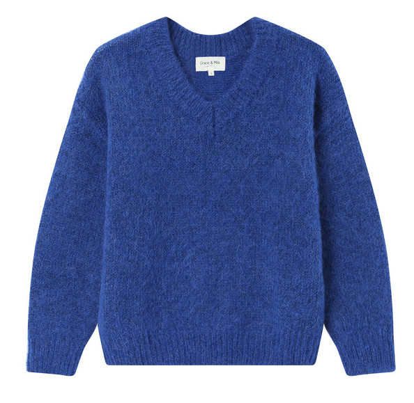 Grace & Mila SABADO Strickpullover mit V-Ausschnitt in Brilliant Blue - Cobalt Blau