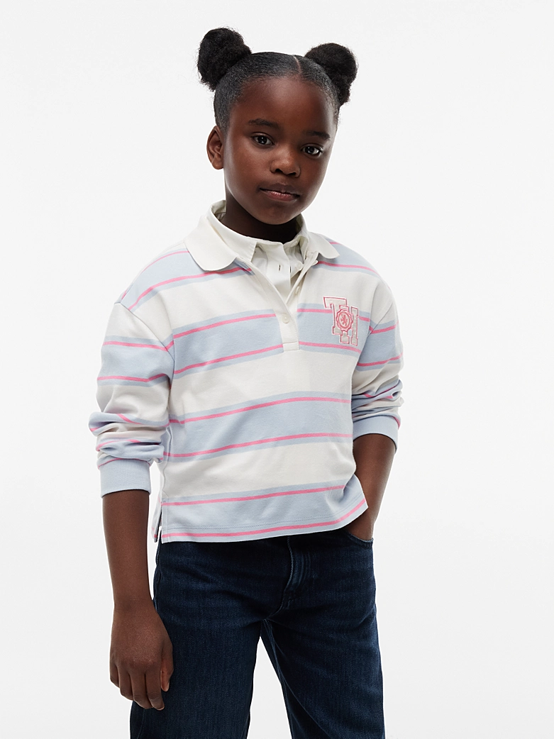 Tommy Hilfiger Relaxed Fit Langarm Rugby Polo Shirt - Hellblau Gestreift
