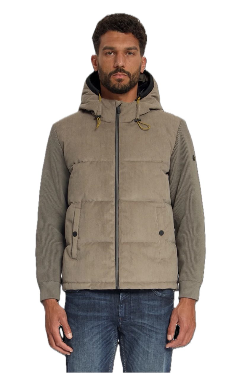 No Excess Cord-Mix-Jacke mit Kapuze Winterjacke für Herren in Mud Beige No Excess Cord-Mix-Jacke mit Kapuze Winterjacke für Herren in Mud Beige