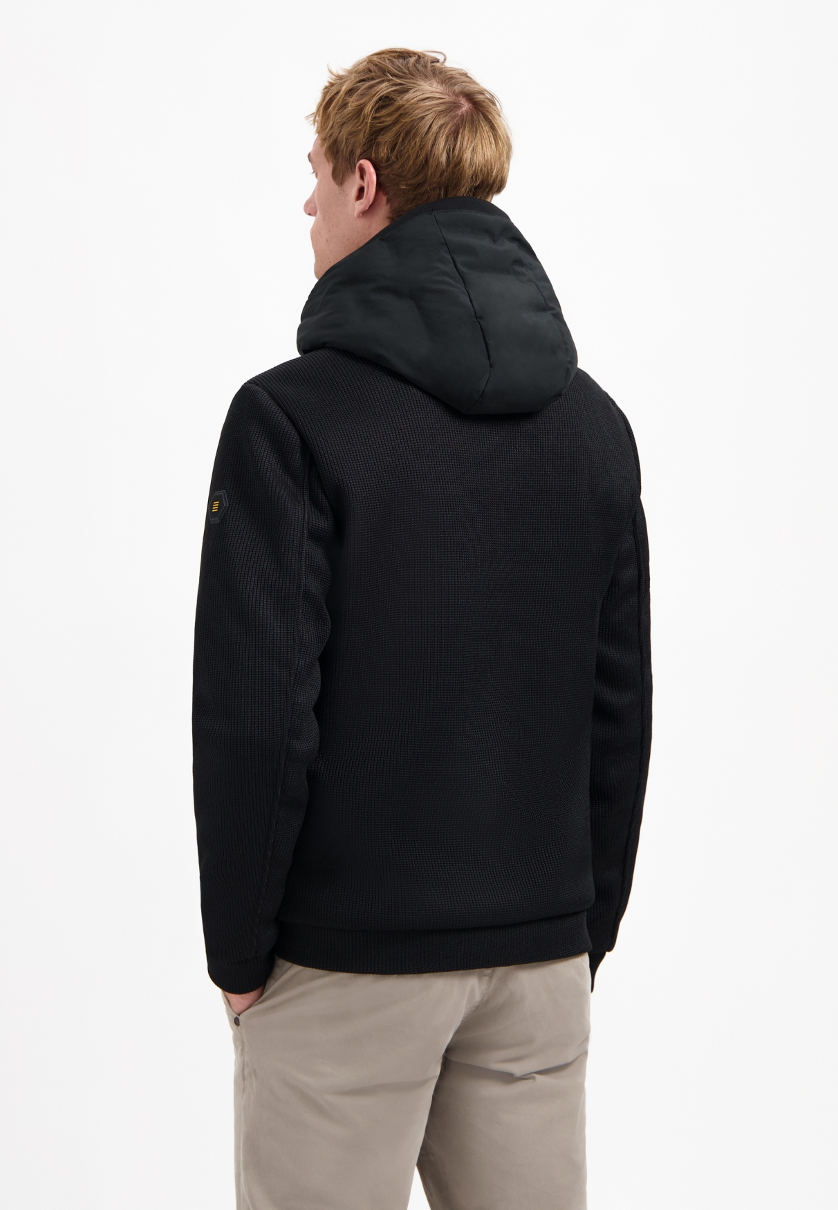 No Excess Jacke in Schwarz mit Kapuze und Strickmix