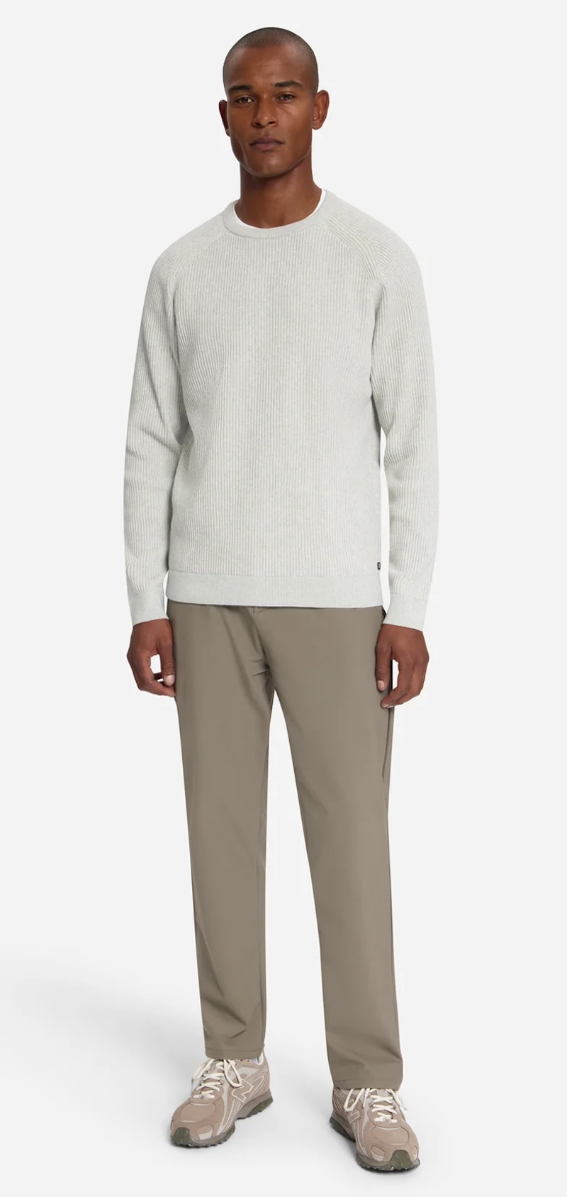 No Excess Herren Pullover mit Rundhalsausschnitt und Tuck Stitch | Light Grau Melange No Excess Herren Pullover mit Rundhalsausschnitt und Tuck Stitch | Light Grau Melange