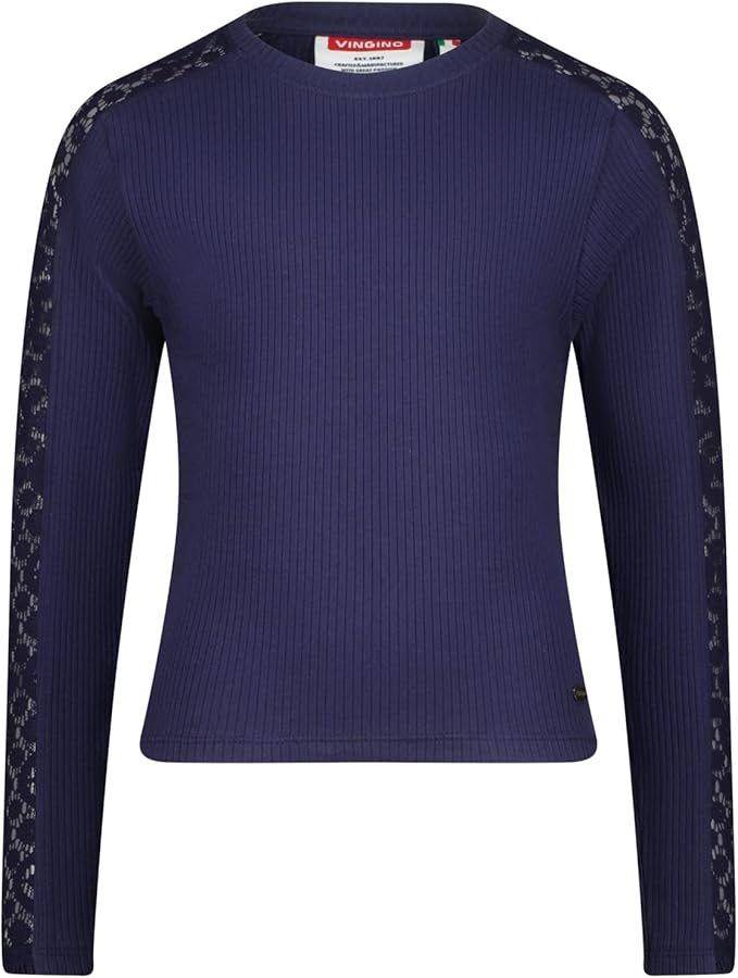 Vingino Jaisa Langarm Crop Top in Blau mit Spitze am Arm Vingino Jaisa Langarm Crop Top in Blau mit Spitze am Arm