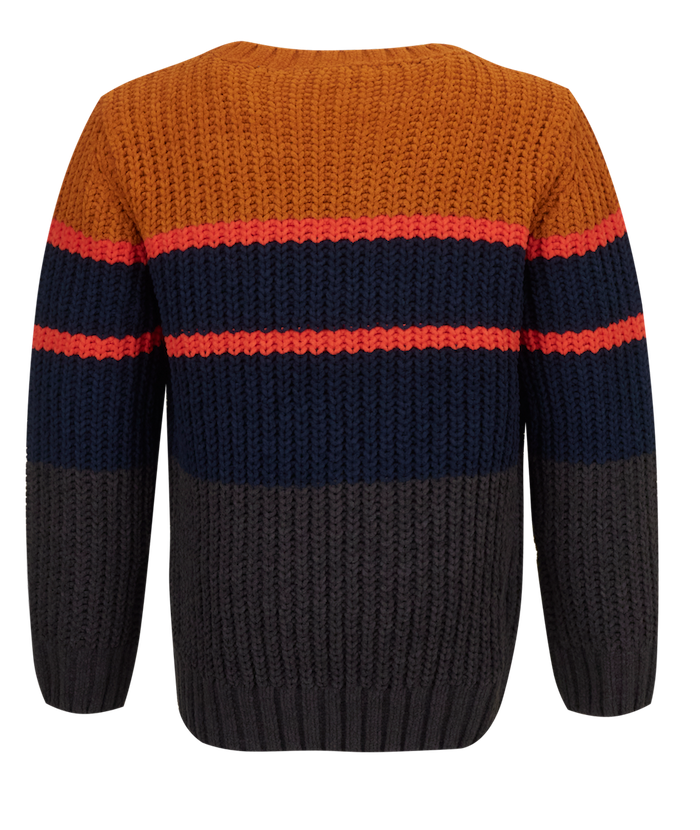 Someone Four Strickpulli Pullover mit Blockstreifen Cognac, Navy & Grün