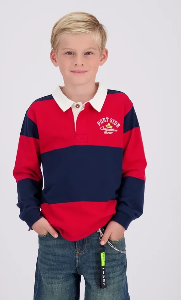 Vingnio Jungs langarm Polo Kazar in Navy/Rot gestreift 