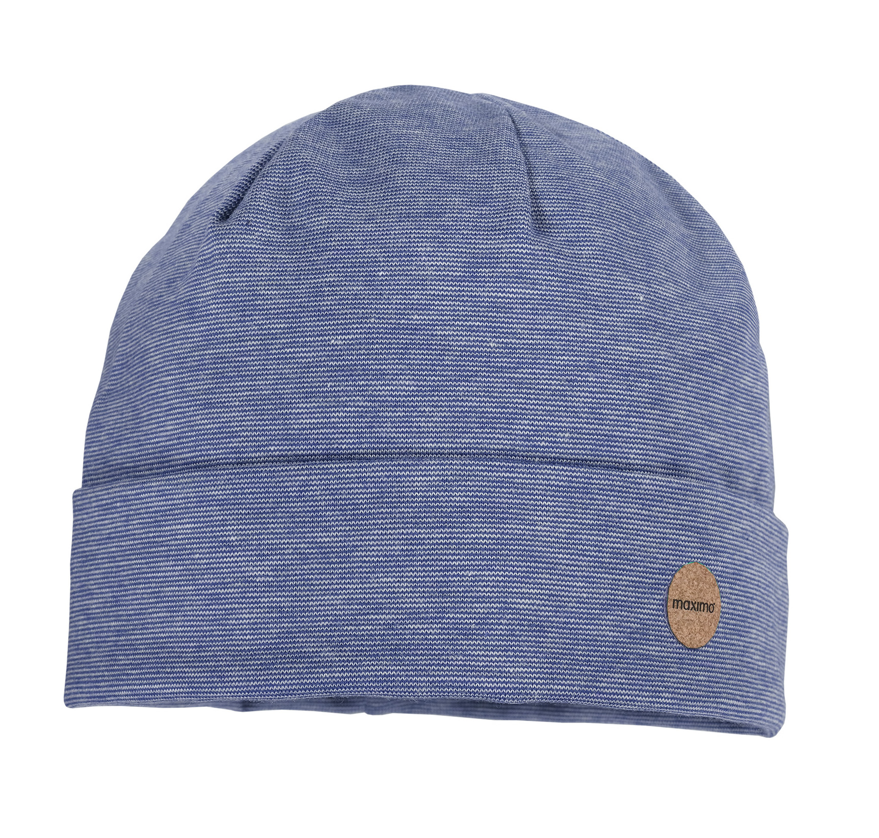 Maximo GOTS Bio-Baumwolle Jersey Beanie Mütze in Blau mit Feinen Streifen & UV Schutz Maximo GOTS Bio-Baumwolle Jersey Beanie Mütze in Blau mit Feinen Streifen & UV Schutz
