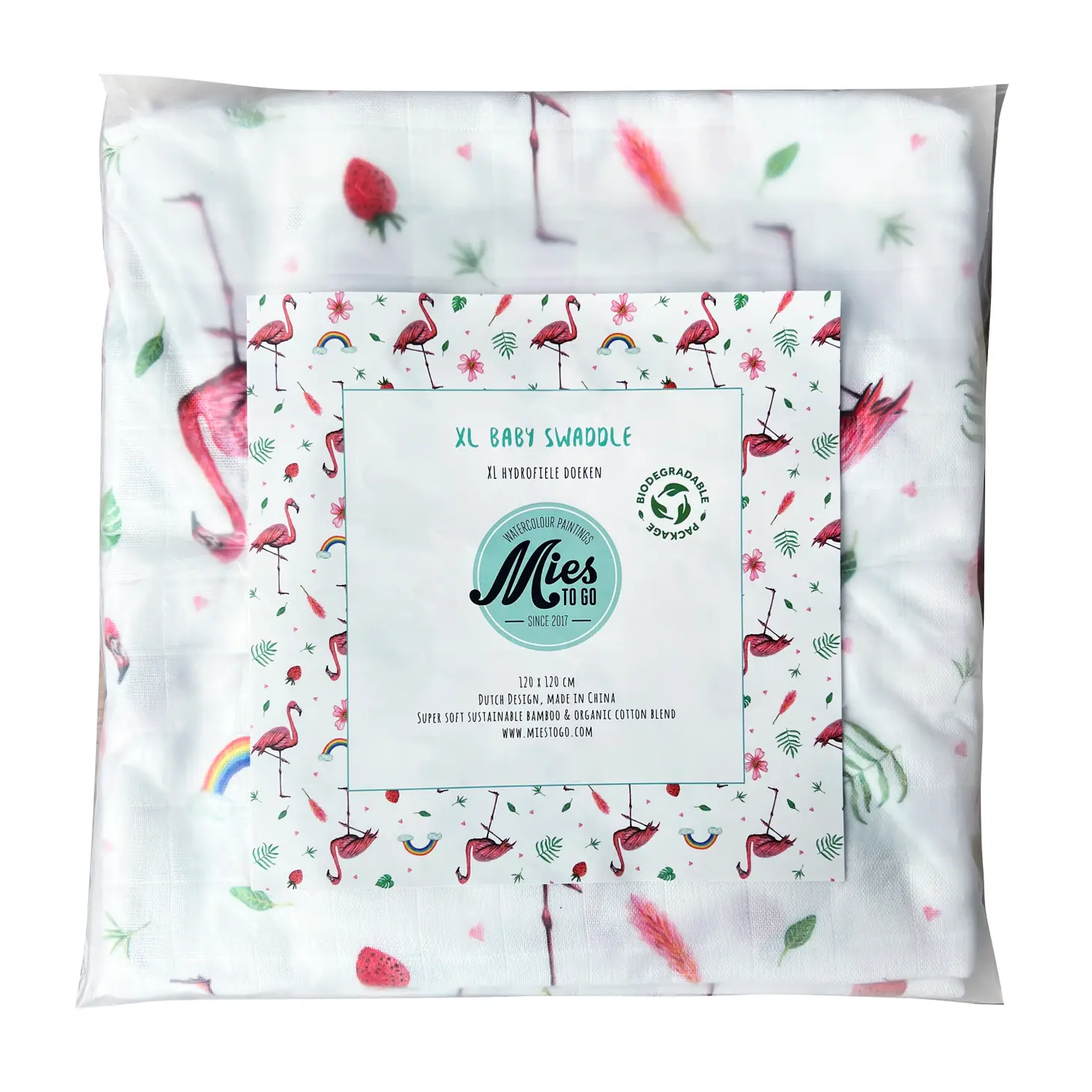 Mies to go Muslin Swaddle Tuch - Flamingo 120x120