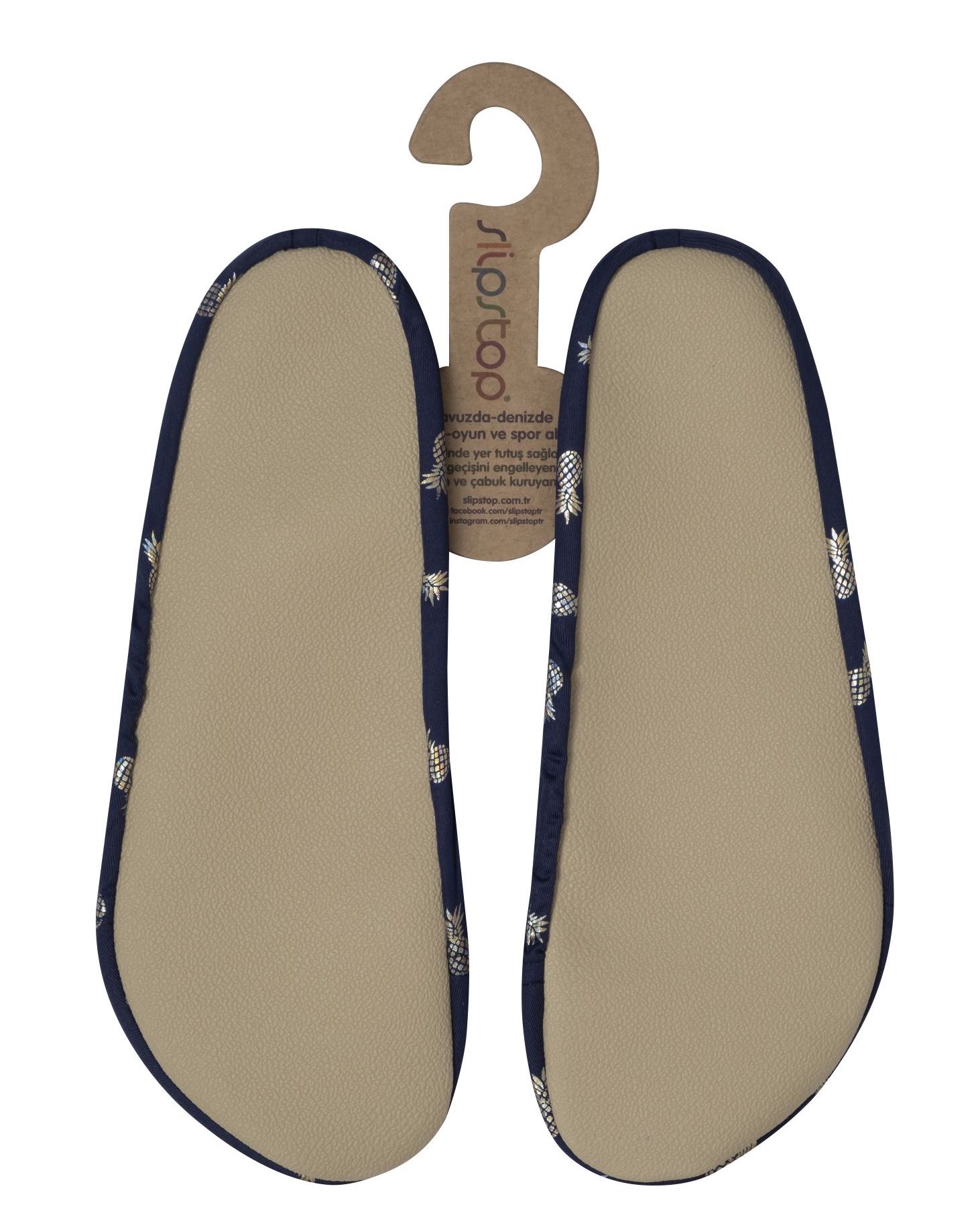 SlipStop Turn- & Badeschuhe in Navy mit Gold Ananas