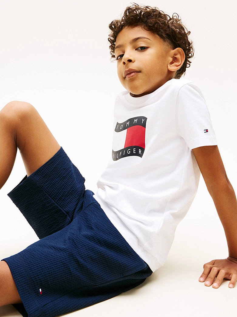 Tommy Hilfiger Sweat-Shorts aus Jersey-Seersucker in Dark Night Navy Blau