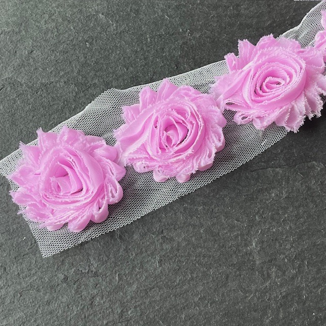 Wowzers Shabby Chic Stoffblume Blüte am Band - Orchid - 3 Blumen 