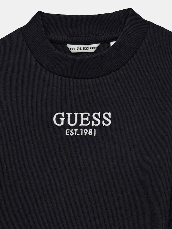 Guess Cropped Langarm Rippstrick Top in Schwarz Guess Cropped Langarm Rippstrick Top in Schwarz